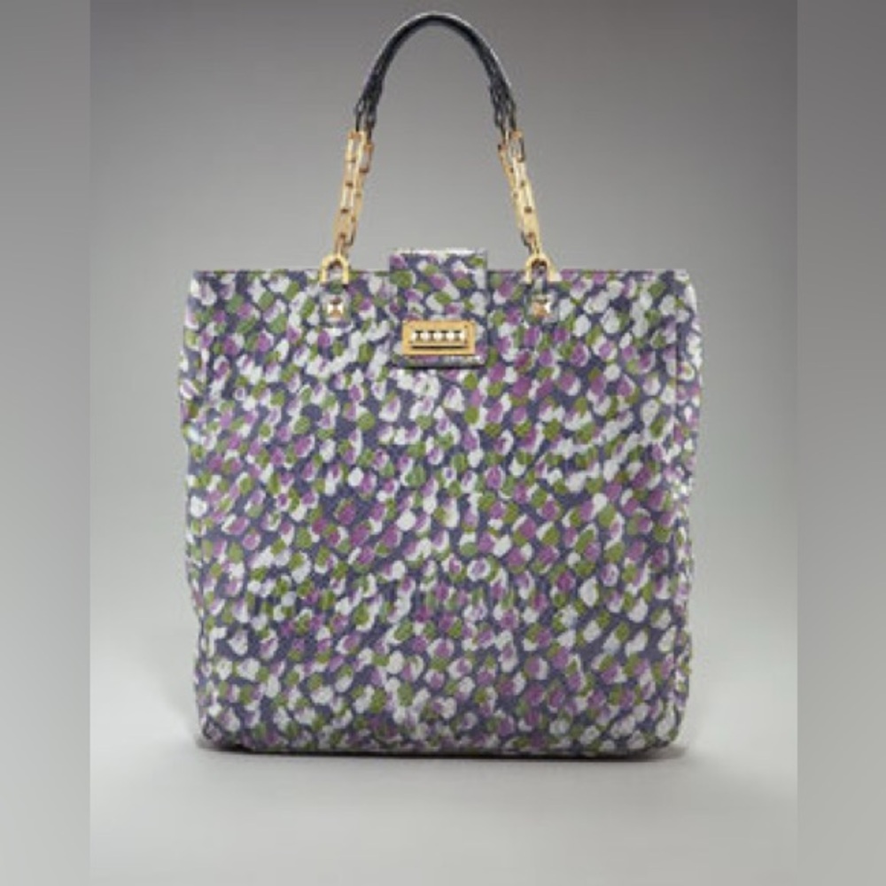 TORY BURCH green and purple snakeskin Heidi tote